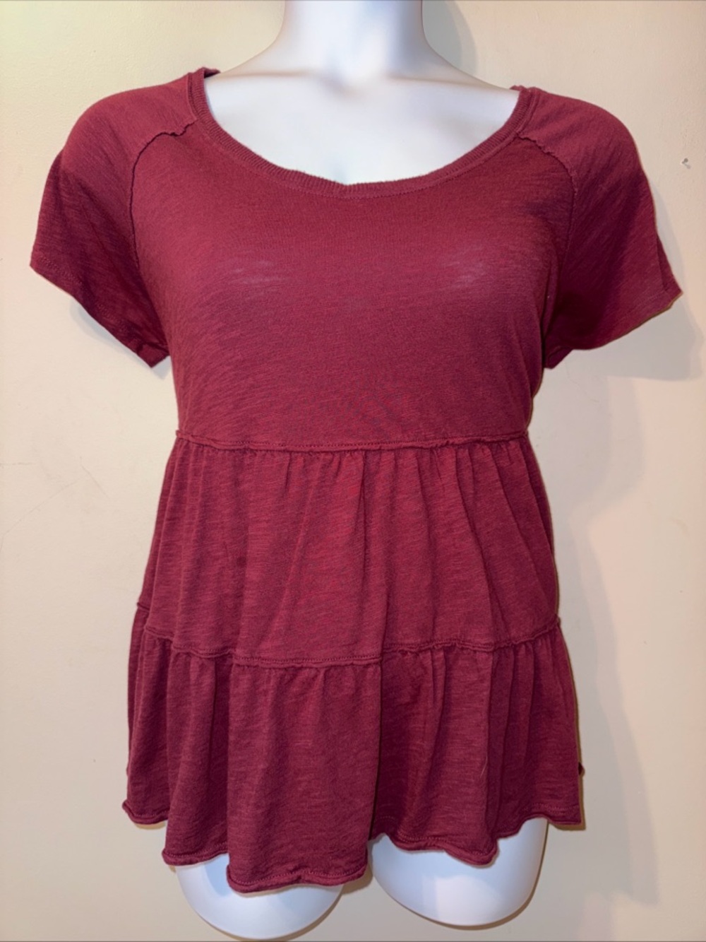 Torrid | Size 2 Plus Size Burgundy Red Babydoll Top Scoop Neck Short Sleeve